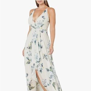Jenny Yoo Women's Farrah Halter Faux Wrap Floral Chiffon Gown size 4